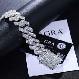 Bracelets de charme 8mm-25mm Pass Diamond Testeur 925 Sterling Silver Full Vvs Moissanite Glacé Lien Cubain Bracelet Bracelet Bracelet Pour Hommes Femmes Cadeau WW
