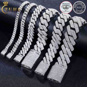 Bracelets de charme 8mm-25mm Pass Diamond Testeur Sterling Sier Full Vvs Moissanite Glacé Lien Cubain Bracelet Bracelet Bracelet pour Hommes Femmes