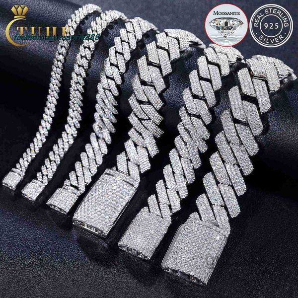 Bracelets de charme 8 mm-25 mm Pass Diamond Tester 925 Serling Silver VVS VVS Moisanite Iced Out Cuban Link Anklet Bangle Bracelet for Men Women QCA8 QCA8