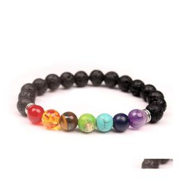 Charm Armbänder 8mm 7 Chakra Schwarz Lava Stein Perlen Charms Armband DIY Ätherisches Öl Diffusor Mann Energie Schmuck Drop Lieferung Dhtbi