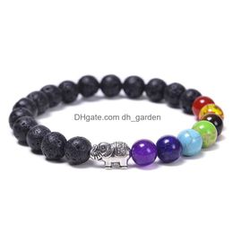 Bracelets de charme 8mm 7 chakra perles de guérison chance éléphant pierre noire femmes hommes bracelet bouddha amitié goutte livraison bijou dhgarden dhbrg