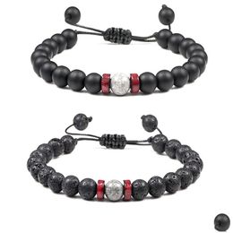 Bedelarmbanden 8 mm zwarte lava stenen kralen weven diy aromatherapie etherische olie diffuser armband paren sieraden druppel levering dhgmc