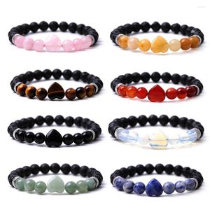 Bracelets de charme 8mm pierre de lave noire naturel rose quartz topaze oeil de tigre agate coeur bracelet bijoux extensibles pour femmes hommes