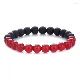 Bracelets de charme 8mm Noir Mat Perles Hommes Ethinc Rouge Bracelet Élastique Pour Femmes Prière Yoga Bijoux Cadeau