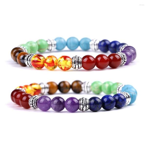 Pulseras de encanto 8 mm colorido pulsera de cuerda de cristal de cuarzo para hombres mujeres ágata roja ojo de tigre piedra amatista yoga reunión brazalete regalo