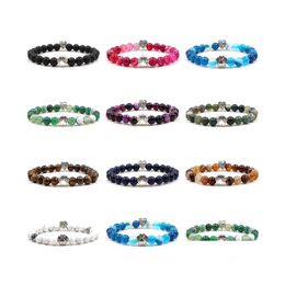 Bracelets de charme 8mm Colorf Stripe Pierre Perles Chien Chat Empreinte Patte Coeur Amour Charms Bracelet Pet Lover Strench Bijoux Drop Delive Dhwjg