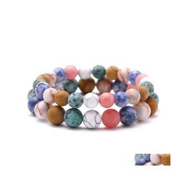 Pulseras de encanto Pulsera de piedra helada de 8 mm para hombres piedras naturales Beads Chakra Yoga Bangle Jewelry Mujeres Regalo H2A Z Drop Deli Dh4ic