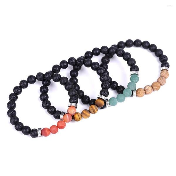 Pulseras de encanto 8 mm Curación Reiki Frosted Red Agate Tiger Eye Stone Pareja Pulsera Brazalete Natural Mineral Rock Crystal Regalo