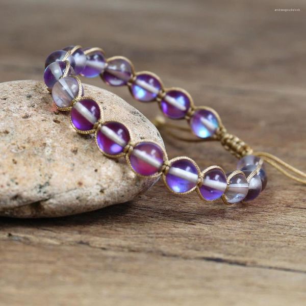 Bracelets de charme 8mm Labradorite Chaîne de perles Bracelet tressé Amitié Yoga Bohème Wrap Femmes Bijoux faits à la main