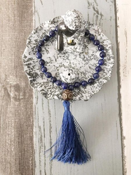Bracelets porte-bonheur 8 MM Lapis Lazuli Bracelet noué à la main Mala Mini chapelets énergie prière cadeau pour ami Bule Yoga
