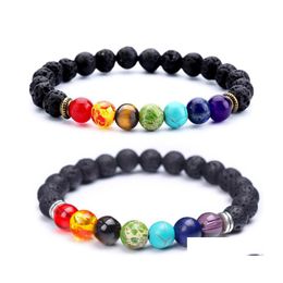 Bedelarmbanden 8 mm lava rock 7 chakra armband aromatherapie etherische oliediffuser bangle elastische natuursteen kralen q51fz drop de dhqri