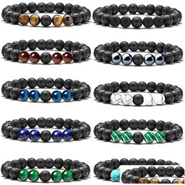 Bracelets de charme 8mm Perles noires emmêlées Tiger Eye Pierre Hématite Bracelet Hommes Femmes Yoga Guérison Nce Drop Livraison Bijoux Dhgarden Dhpeq