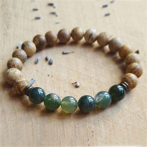 Bedelarmbanden 8 mm mos A-poort foto steen helende sieraden Japa Mala armband natuurlijk voor mannen