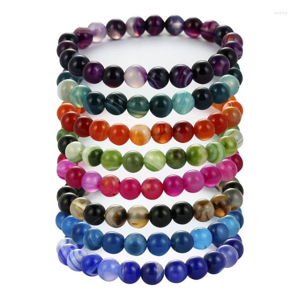 Bracelets de charme 8 mm multicolores rouges bleu vert rayures agates femmes en pierre d'onyx naturel pour accessoires en gros 15 