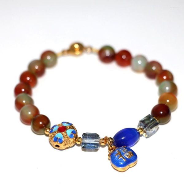 Bracelets porte-bonheur 8mm pierre multicolore cornaline naturelle Onyx Agat perles rondes breloques femmes cristal cloisonné bijoux à bricoler soi-même 7.5 pouces B2952