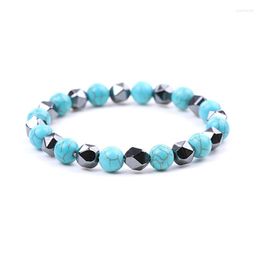 Bracelets porte-bonheur 8mm perles naturelles pour hommes pierre noire brillante losange rond alternant bijoux de mode faits à la main 2023