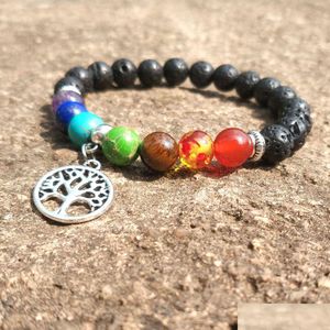 Bracelets de charme 8mm pierre de lave noire naturelle 7 chakra arbre de vie bracelet vaolcano aromathérapie diffuseur d'huile essentielle dro dhgarden dhtcn