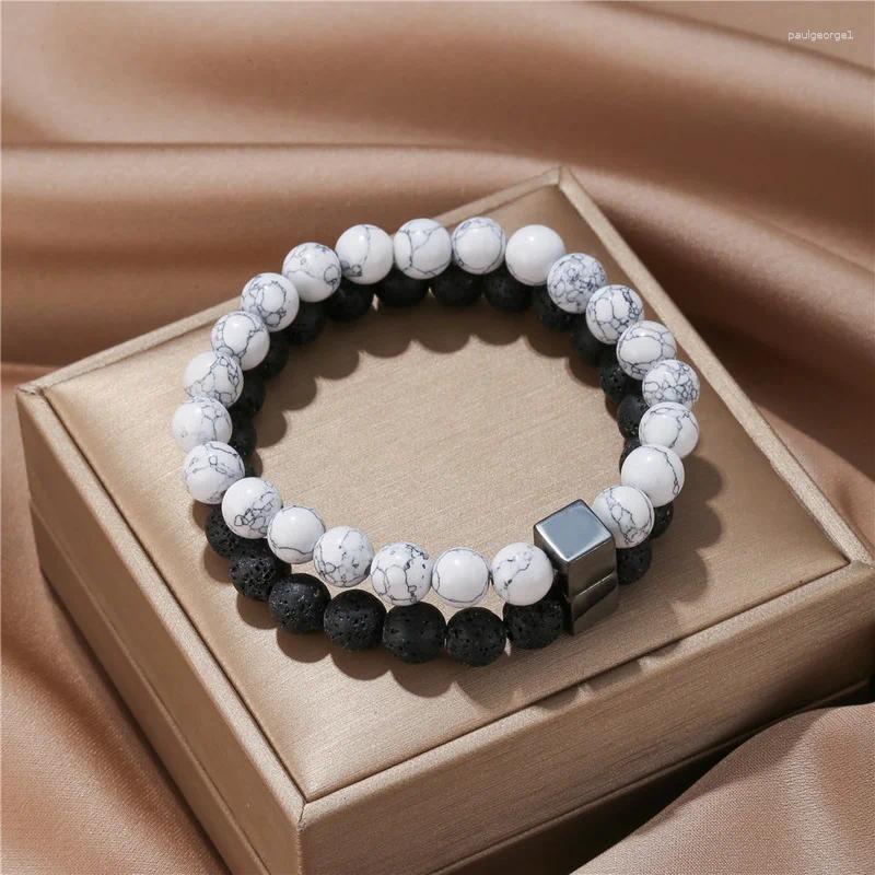 Charm Bracelets 8mm Natural Stone Bead Bracelet For Women Men Black White Color Couple Energy Jewelry Fashion Lady Male Gifts