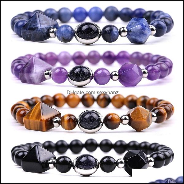 Bracelets De Charme 8Mm Pierre Naturelle Perlé Strand Bracelet Rose Quartz Améthyste Cristal Pyramide Charmes Chakra Yoga Bijoux Pour Femmes Me Dhavz