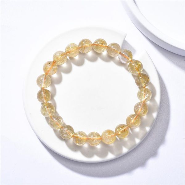 Pulseras de encanto Pulsera de cristal rubio amarillo natural de 8 mm para mujeres joyas de banda de brazalete con cuentas de titanio