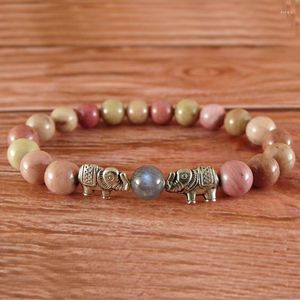 Bracelets porte-bonheur 8mm Rhodonite Labradorite Mala Perles Bracelet Perlé Éléphant Guérison Méditation Bijoux Yoga Cadeau Pour Les Femmes