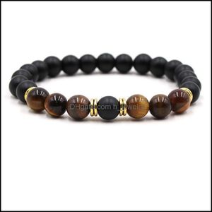 Bracelets De Charme 8Mm Sept Chakra Bouddha Matted Black Stone Perles Bracelet Femmes Hommes Bracelet Perlé Main Cordes Drop Deli Dhseller2010 Dh4Ze