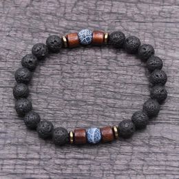 Pulseras con dijes Pulsera de piedra de 8 mm / cuentas / lava / natural / homme / moda / brazaletes Pulsera Hombres Accesorios de cuentas de madera Regalo de joyería Hombre Navidad