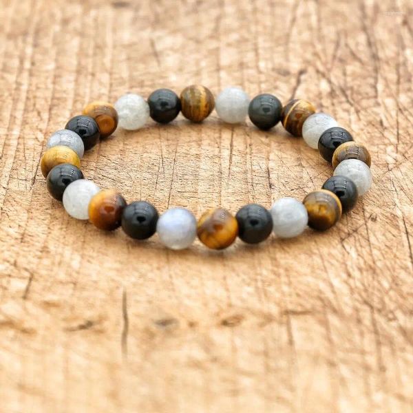 Pulseras de encanto 8 mm ojo de tigre negro obsidiana labradorita pulsera de piedra hecha a mano con cuentas hebra mujeres hombres joyería