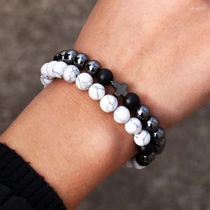 Bedelarmbanden 8 mm Tijgeroog Hematiet Steen Kralen Armband Sets Cross Healing Balance Yoga Paar voor heren Dames