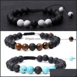 Bedelarmbanden 8 mm turquoise tijger eye lava stenen kralen armbanden handgemaakte gevlochten verstelbare mannen vrouwen energiestenen paar dhl0b