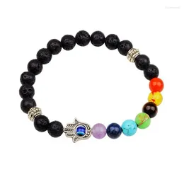 Bracelets de charme 8mm volcanique 7 chakra bracelet pour unisexe mal perles hamsa bijoux chakras pierre de guérison hommes