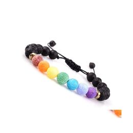 Bracelets porte-bonheur 8Mm Volcano Lava Stone Colorf Weathered Agate 7 Chakra Bracelet Diy Huile Essentielle Diffuseur Pour Femmes Hommes Bijoux Dro Dh6Lt