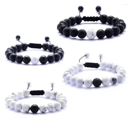 Bracelets de charme 8mm Howlite blanche givrée Agate noire tressée Couple réglable pierre volcanique perles d'huile essentielle bracelet