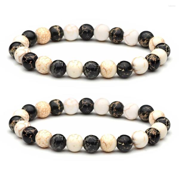 Pulseras de encanto 8 mm Howlite blanco con pulsera de piedra imperial negra Brazalete Europa América Moda Mujeres Hombres Amante