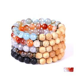 Bracelets De Charme 8Mm Yoga Perlé Bracelet Bracelet Naturel Agate Pierre Perles En Bois Pour Femmes Hommes Cordes À La Main Bijoux De Mode Dhs Drop De Dhzyl