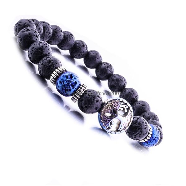 Bracelets De Charme 8Mml Pierre De Lave Volcanique Arbre De Vie Bracelet Huile Essentielle Par Diffuseur Stretch Yoga Bijoux Drop Delivery Dhcvs