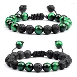 Bracelets de charme 8mmnaturel vert oeil de tigre lave volcan pierre huile essentielle guérison tissé à la main réglable couple bracelet bijoux cadeau