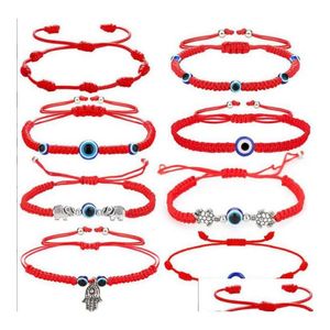 Bracelets De Charme 8Pcs / Lot Evil Eye Bracelet 7 Noeud À La Main Chanceux Réglable Corde Rouge Corde Protection Pour Femmes Hommes En Gros Drop Dhglz