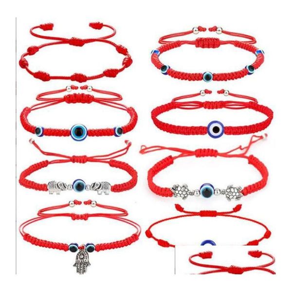 Bracelets de charme 8pcs / lot bracelet mauvais œil 7 noeuds à la main chanceux réglable corde rouge protection de corde pour femmes hommes en gros goutte de dhbzy