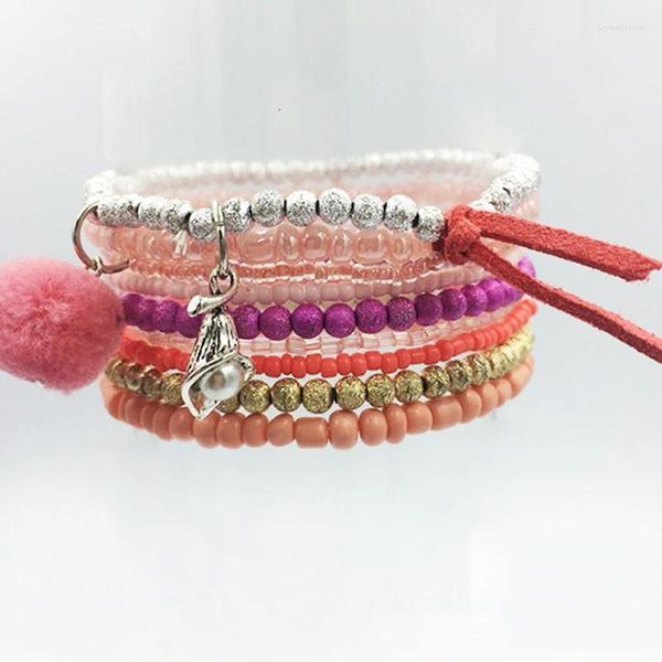 Pulseras con dijes para Mujer, 8 unidades/juego, estilo bohemio de playa, Color caramelo, cuentas multicapa, brazaletes con borlas, Pulseras de regalo para Mujer