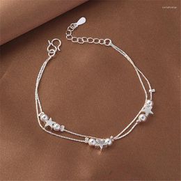 Braceletas Charm 925 Silver Cadena de doble capa Star Brazalete para mujeres Joyas de boda de niñas SL022