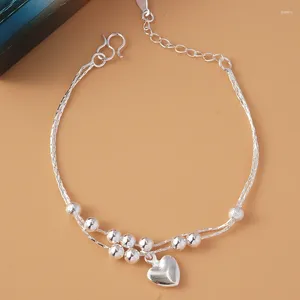 Bracelets de charme 925 Chaîne à double couche plaquée Silver Love Heart bracelet bracelet pour les femmes bijoux d'anniversaire de filles SL015