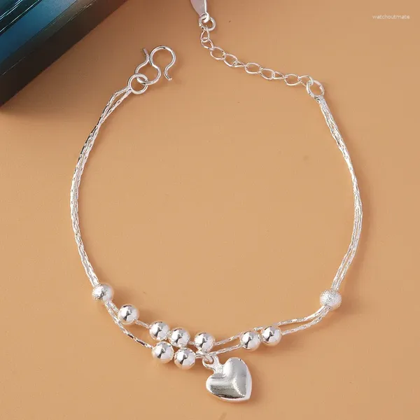 Bracelets Charm 925 Cadena de enlace plateada Tassel Love Heart Bracelet For Women Girls Jewelry SL015