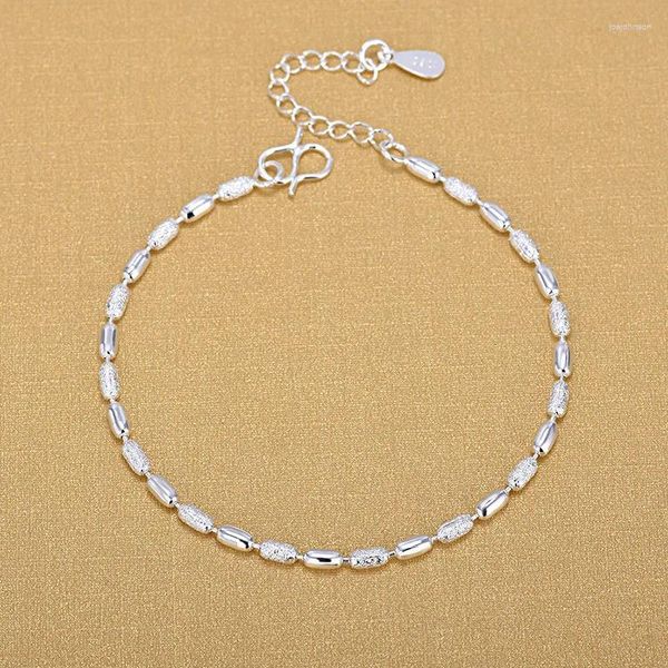 Braceletas Charm 925 Pulsera de cuentas ovaladas plateadas para mujeres Joyas de boda de brazalete SL018