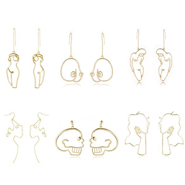 VG 6YM Pendientes colgantes de cuerpo estilo punk para mujer Retro abstracto ahuecado declaración mano metal moda cuelga pendiente joyería nuevos pendientesPendientes colgantes