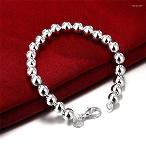 Bracelets porte-bonheur 925 timbre couleur argent mode 8mm boule Bracelet à breloques bracelet pour femmes chaîne perles coeur pendentif bijoux