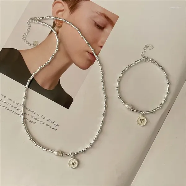 Bracelets de charme 925 bracelet en argent sterling collier bambou en forme de coeur perle pour les femmes simples bijoux de mode cadeau d'anniversaire