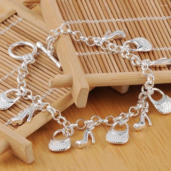 Braceletas Charm 925 Sparl de plata esterlina zapatos de tacón alto Moda de bolsas para mujeres Regalo de joyería de fiesta de pulsera exquisita