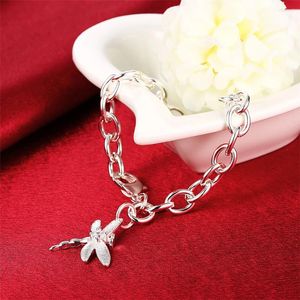 Bracelets de charme 925 Sterling Silver Dragonfly Pendentif Bracelet Convient pour les fiançailles de mariage des femmes Mode Magnifique Party Bijoux Cadeau