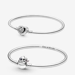 Charm Armbanden 925 Sterling Zilveren Momenten Stitch Bijten Sluiting Bangle Voor Vrouwen Hart Armband Hypoallergeen DIY JewelryCharm